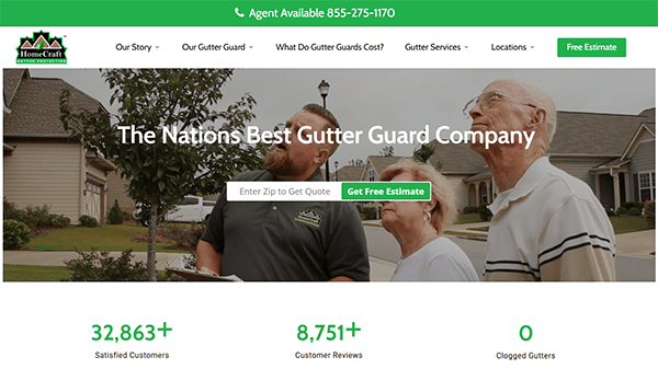 Welcome to the best gutter installer website, where our homepage features a banner with three people examining a house. Read testimonials from satisfied customers and fill out our form for a free estimate. Experience top-notch service with the leading gutter installer in the industry.
