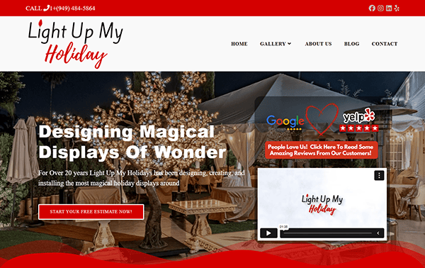Discover "Light Up My Holiday," one of the best holiday light websites, where festive décor services shine. Explore stunning displays, view a captivating video, and find contact info alongside glowing reviews from Google and Yelp. Let us illuminate your seasonal celebrations!.