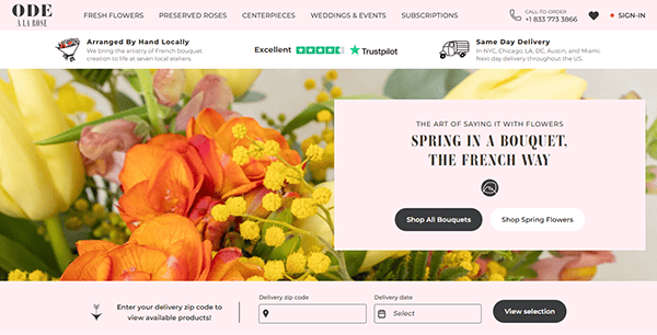Discover the best florist websites with Ode à la Rose, where vibrant yellow and orange floral arrangements come to life. Shop stunning bouquets, easily enter your delivery zip code, and explore our delivery policies for a seamless experience.
