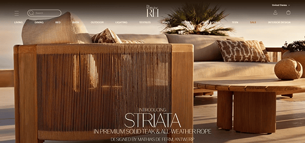 Explore our outdoor furniture set, featuring a teak chair with rope details and a wooden table, perfect for any patio. Complete the look with cushions and decorative plants. Find similar pieces on the best furniture websites for more stylish options.