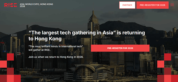 Join us for Rise 2026 in Hong Kong, where the future of technology takes center stage against a stunning city skyline. Recognized among the best conference sites globally, pre-register now and be part of this unparalleled tech gathering.