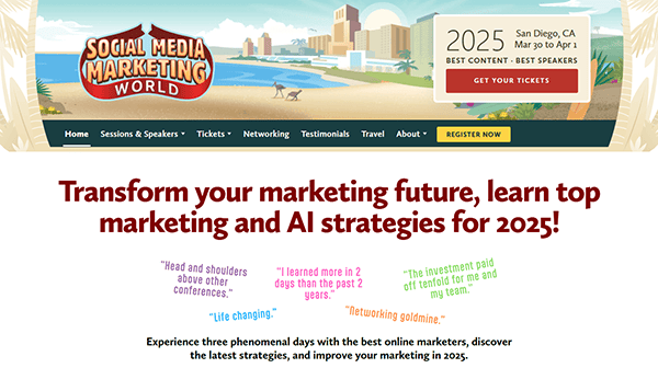 Discover the future of social media marketing at this 2025 event. Visit our sleek conference website featuring glowing testimonials and a call to action to register now. Elevate your brand with insights from industry leaders!.