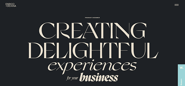 Website homepage with the text: "CREATING DELIGHTFUL experiences for your business" in large, stylish fonts on a dark background—perfect inspiration if you're seeking the best portfolio websites or standout personal portfolio websites.