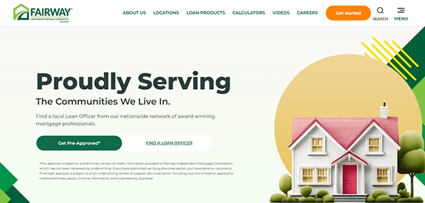 A website homepage for Fairway Independent Mortgage Corporation featuring text about mortgage services and an illustration of a house, showcasing modern Mortgage Website Design.
