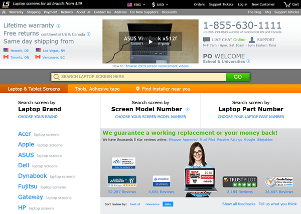Discover one of the best laptop repair websites for purchasing laptop and tablet screens. Utilize our search tool by brand, model, or part number, access contact information, ensure a working replacement promise, and browse trusted customer reviews.