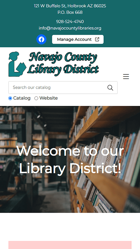 Screenshot of a Navajo County Library District newsletter detailing summer reading programs, book recommendations, and digital resource links for Hoopla, Libby, and Vax to school information.