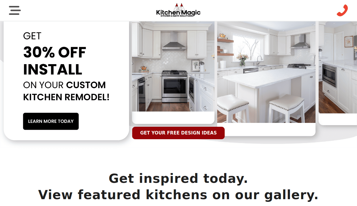 Showcasing our kitchen portfolio of stunning white modern kitchens, this website offers 30% off install on your custom remodel. Click Learn More Today or Get your free design ideas below the kitchen images to start building your dream space.