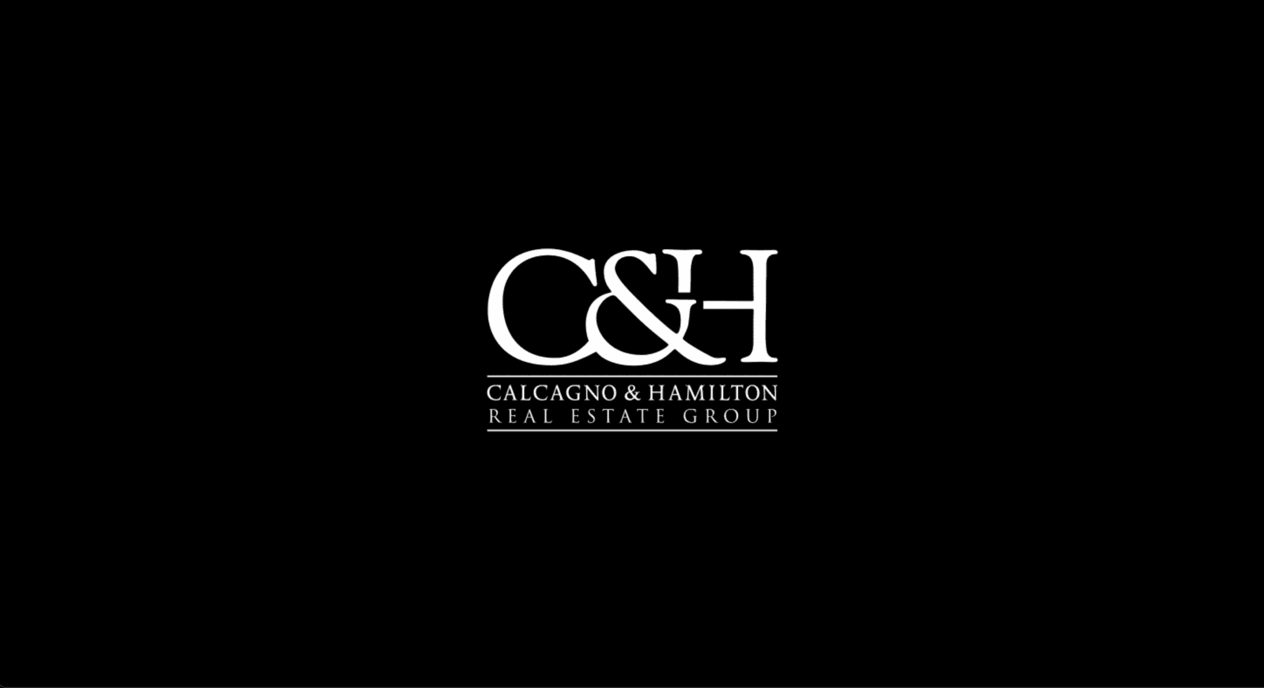 White C&H text above Calcagno & Hamilton Real Estate Group on a black background. Bold, elegant font suggests a professional real estate business logo.