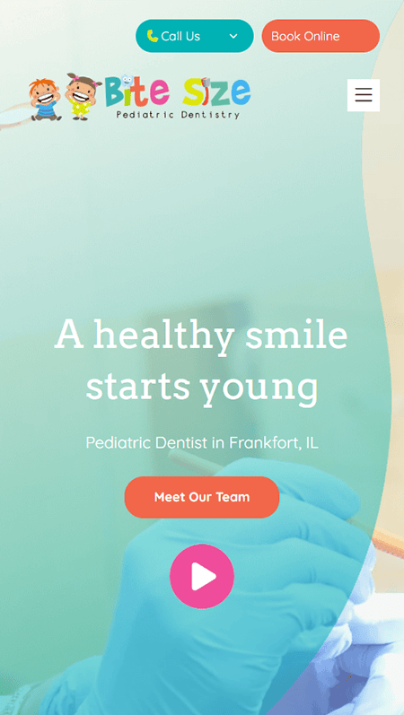 Colorful website page for a new family health app, showing animated icons, text about app features, a woman smiling, and an illustration of a mobile phone displaying the apps interface with scheduling and tracking tools.